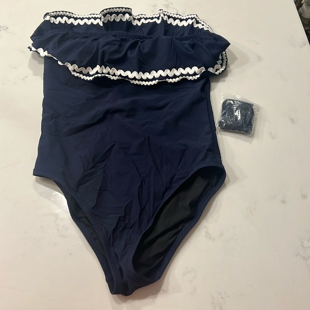 J. Crew Ruffle Bandeau Pique One Piece with Rickrack